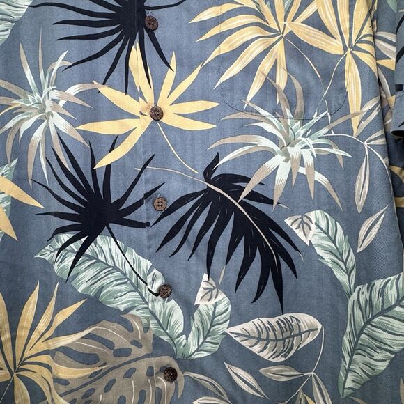 Hilo Hattie Shirt Mens L Blue Gray 100% Silk Floral Aloha Tropical Hawaiian - Picture 4 of 6